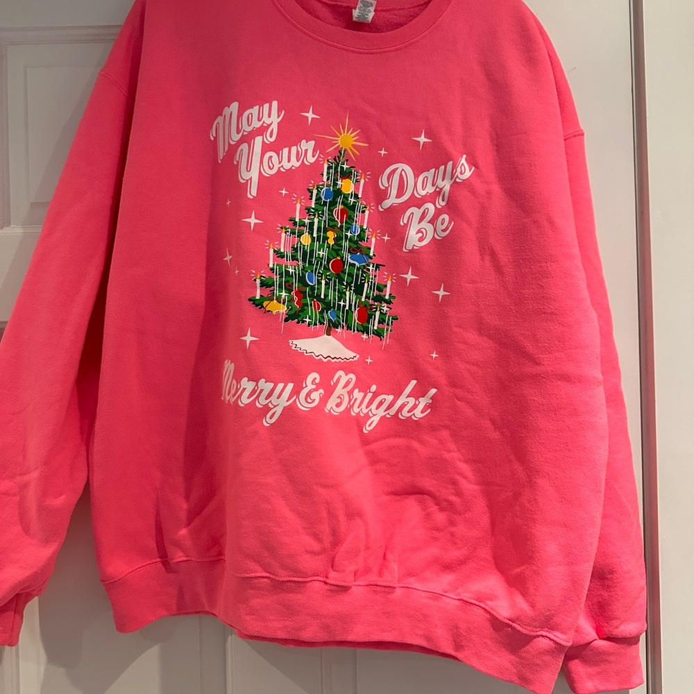 Jerzees Vibrant Pink Christmas Sweatshirt